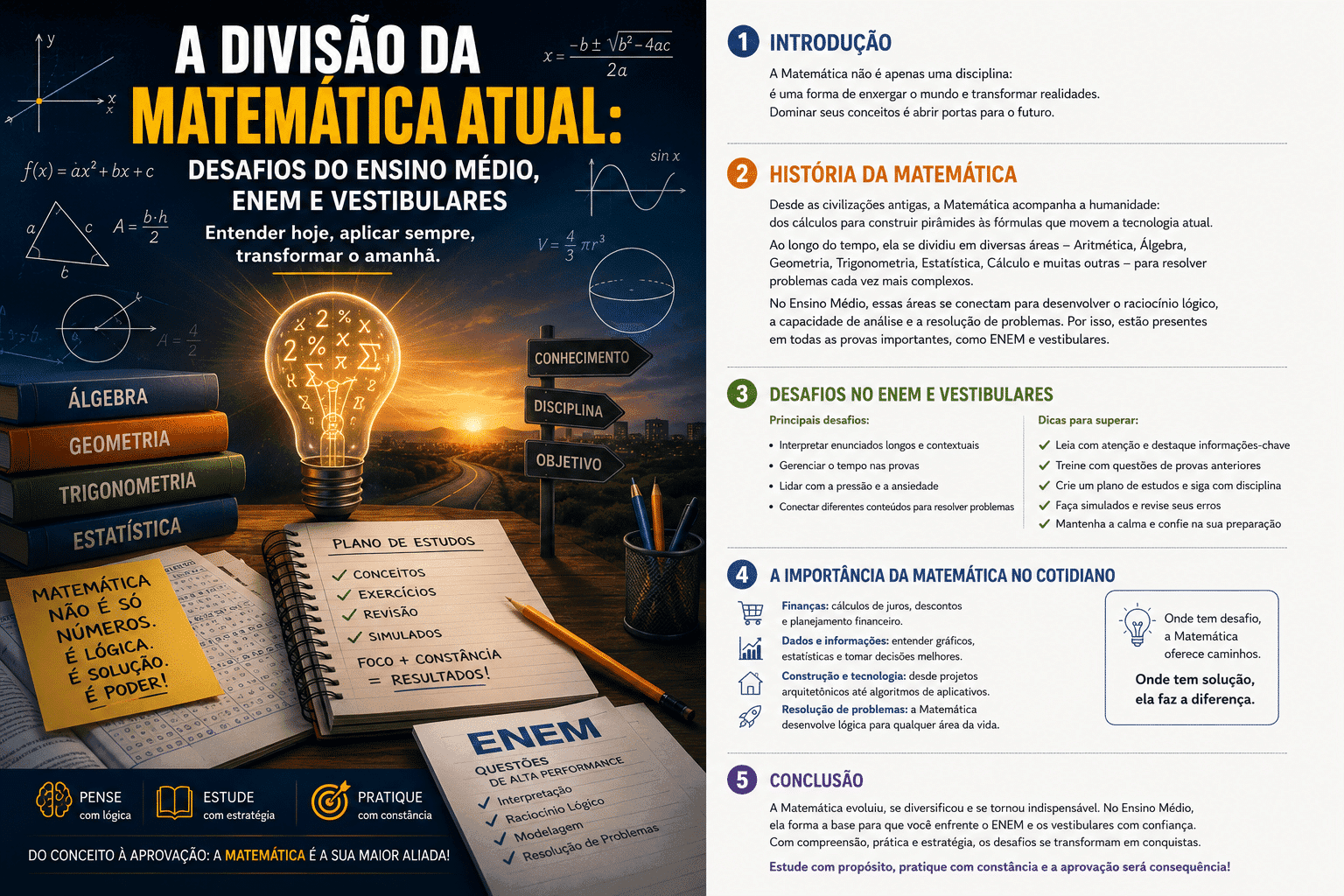 A Divisão da Matemática Atual: O Mapa para Vencer o ENEM e os Vestibulares