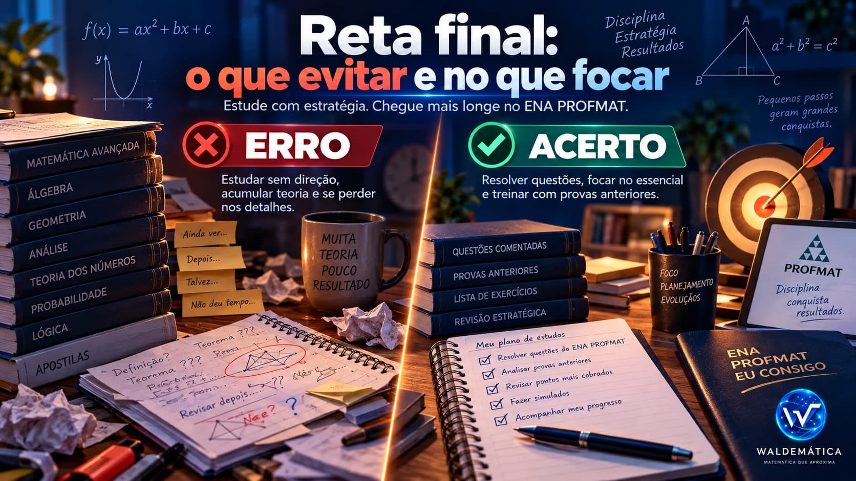 Comparação entre estudo desorganizado e preparação estratégica para o ENA PROFMAT.