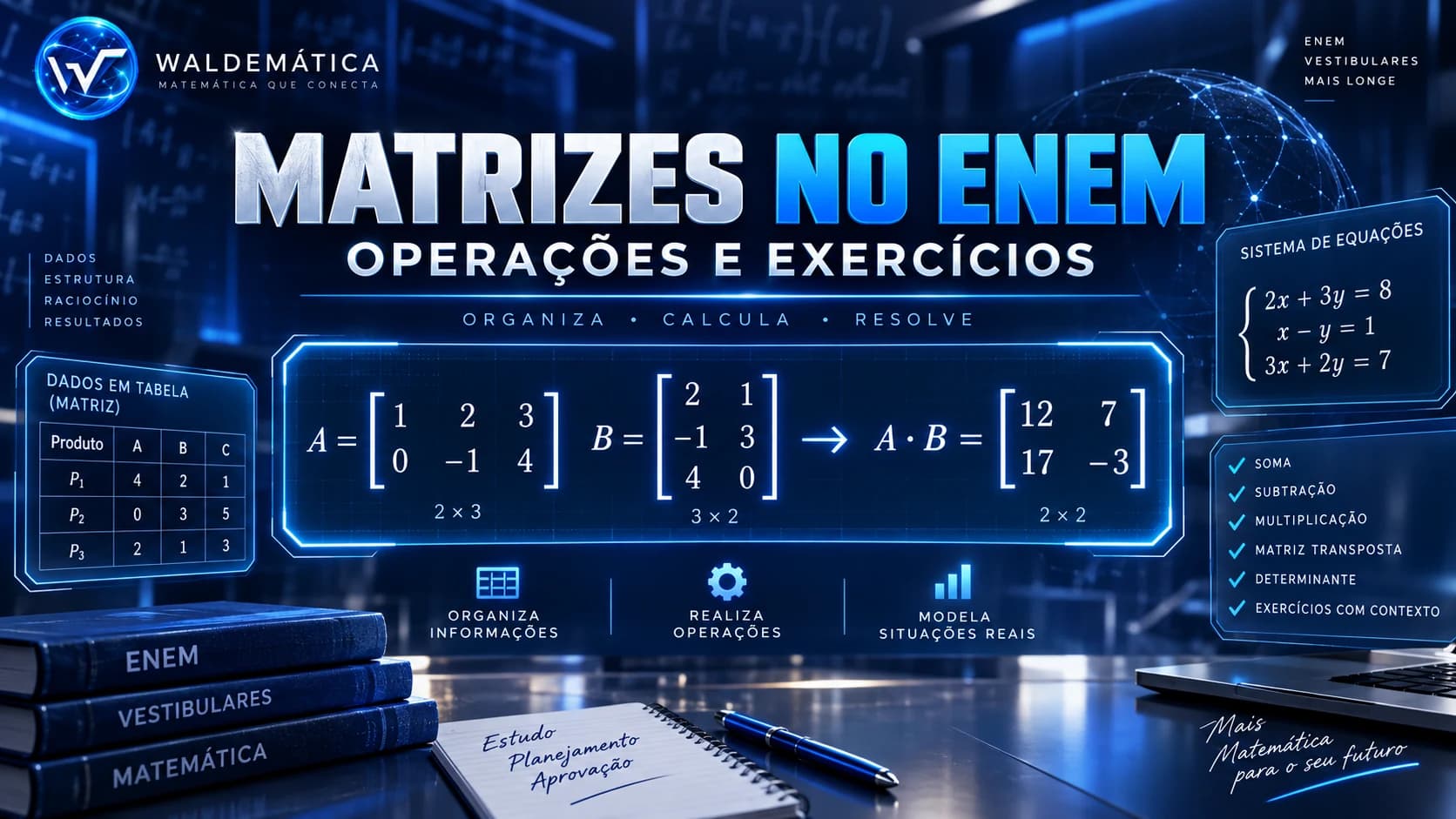 Matrizes numéricas organizadas em linhas e colunas com uma operação matricial.