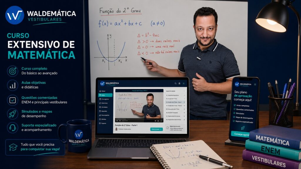 Tela de computador exibindo a plataforma do curso Extensivo de Matemática do site Waldemática.