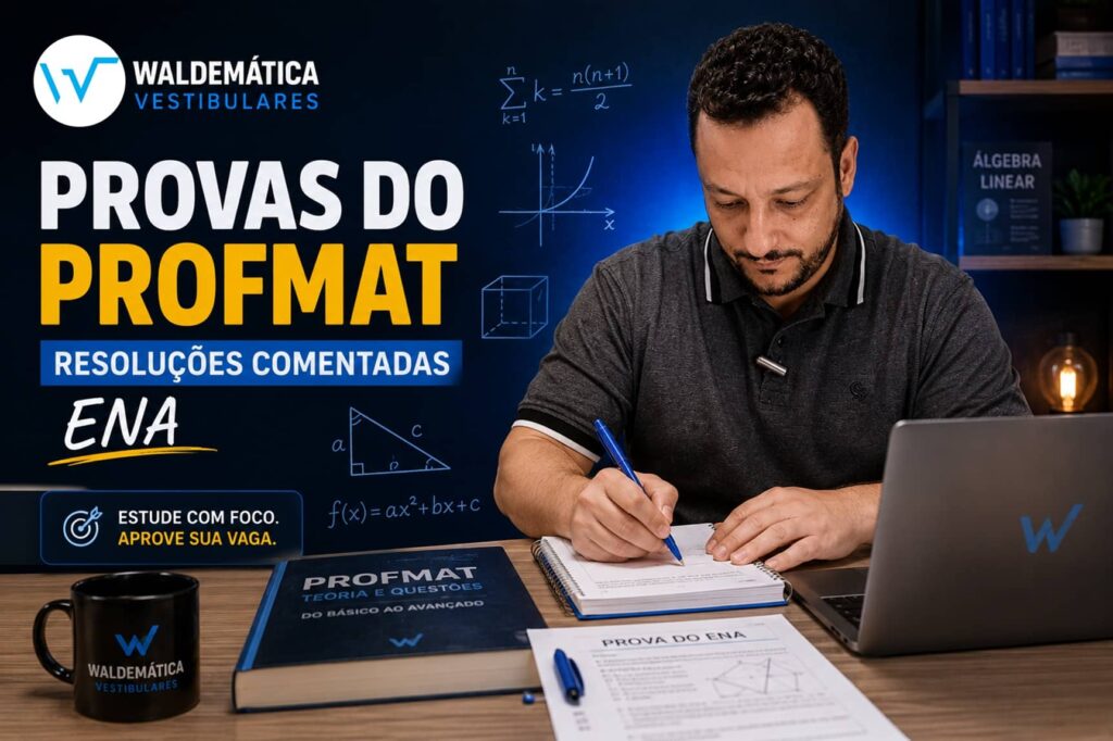 Professor de matemática focado estudando resoluções de provas do PROFMAT com materiais da Waldemática.
