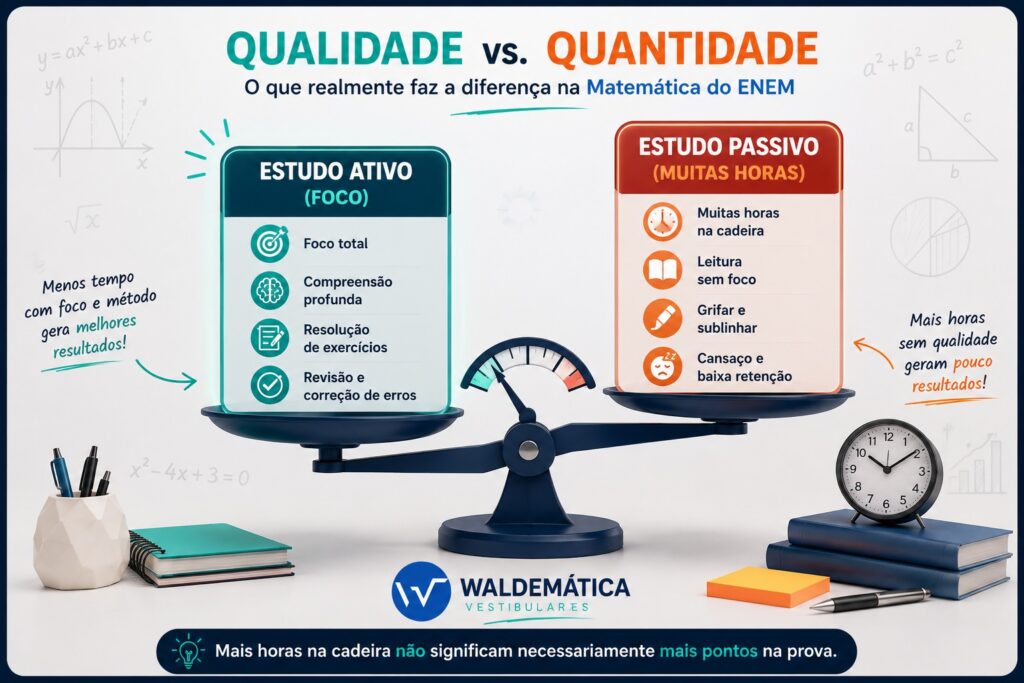 Gráfico comparativo mostrando que a qualidade e o foco no estudo de matemática são mais importantes do que a quantidade de horas.