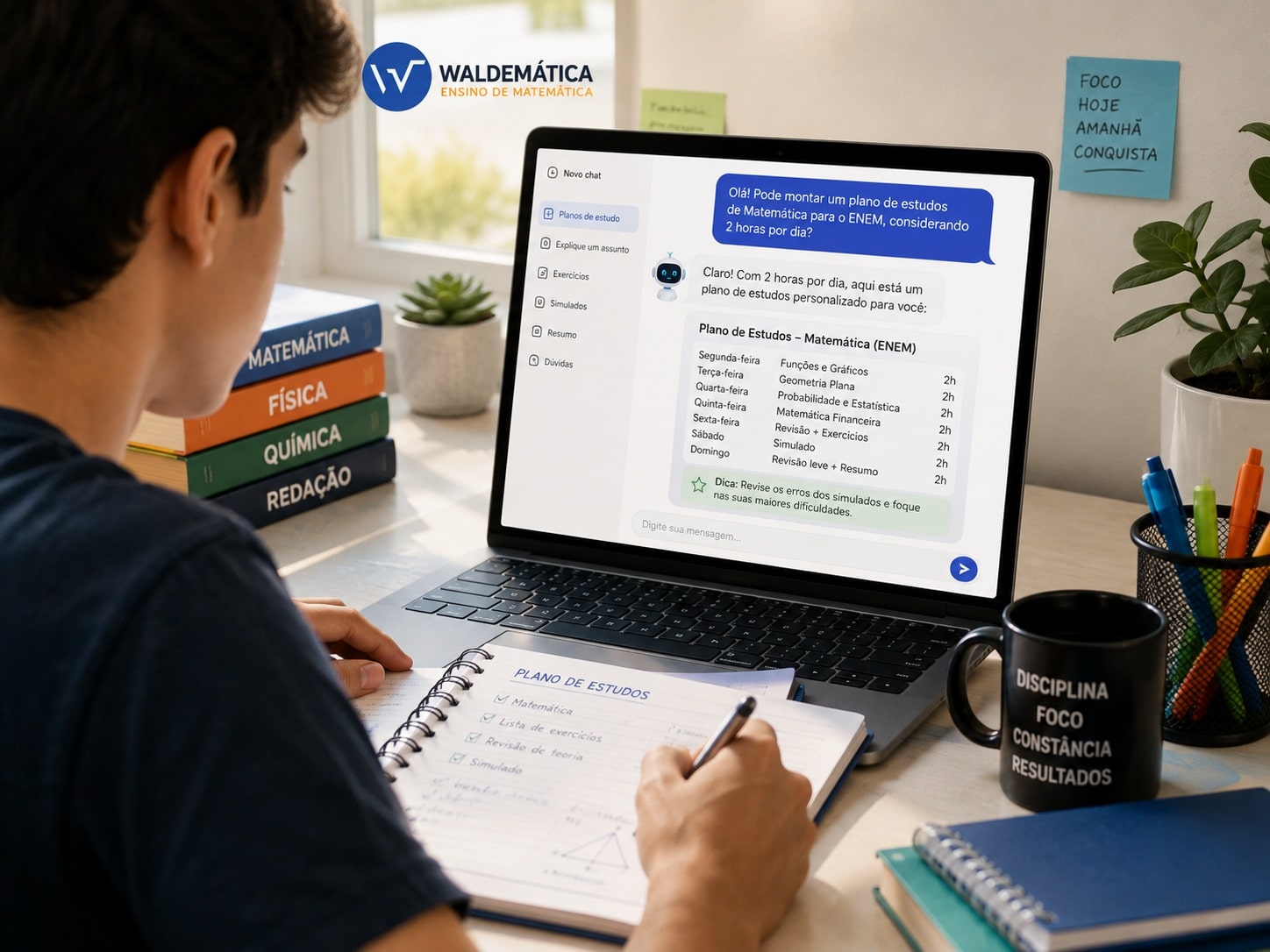 Estudante descobrindo como usar IA para estudar e organizar sua rotina.