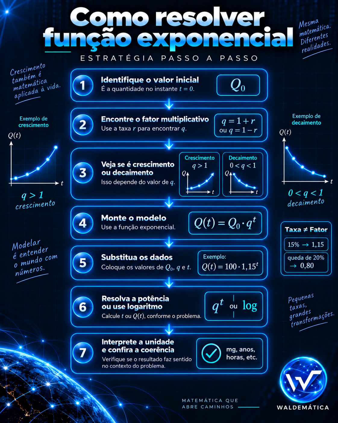 Etapas para resolver problemas envolvendo função exponencial.
